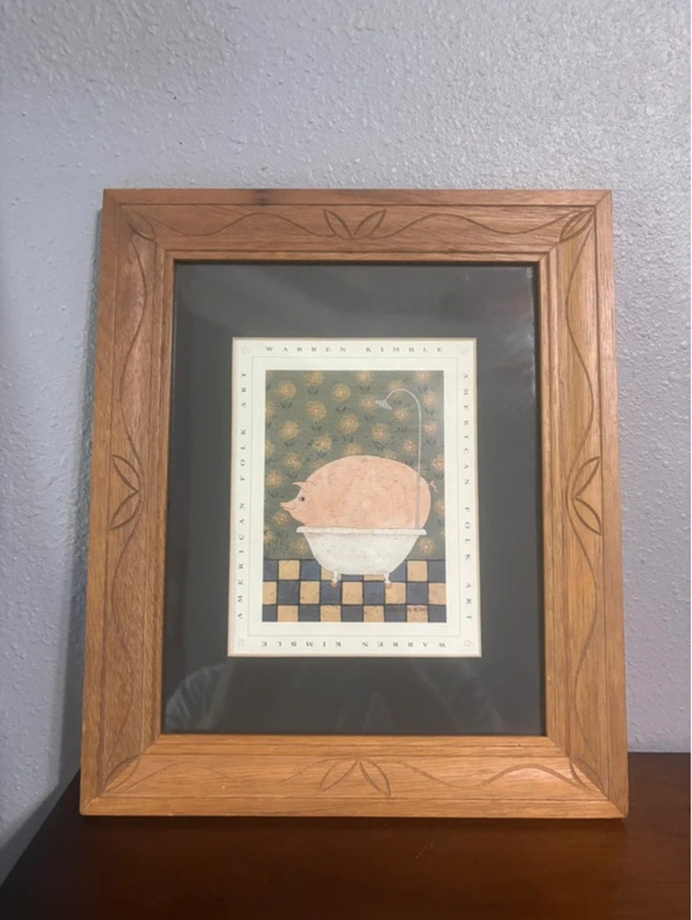 Warren Kimble “hog wash” in wooden frame